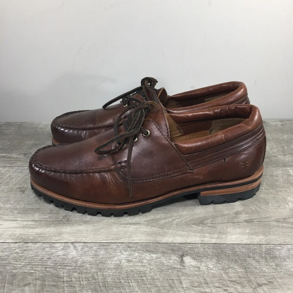 Men's Hudson Leather Campmoc Lug Sole Boat Lace Up Slip On Lug Shoes Size 11.5